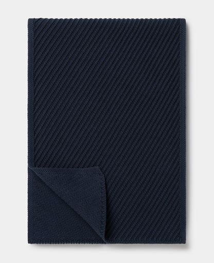 Dark Blue Diagonal Rib Knit Scarf