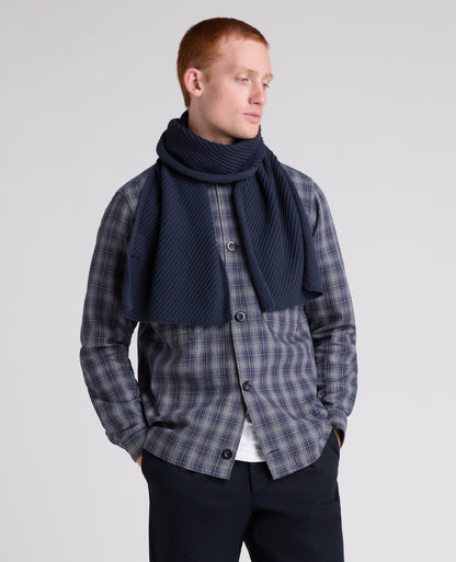 Dark Blue Diagonal Rib Knit Scarf