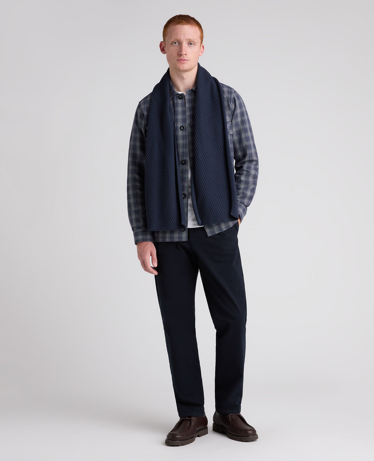 Dark Blue Diagonal Rib Knit Scarf
