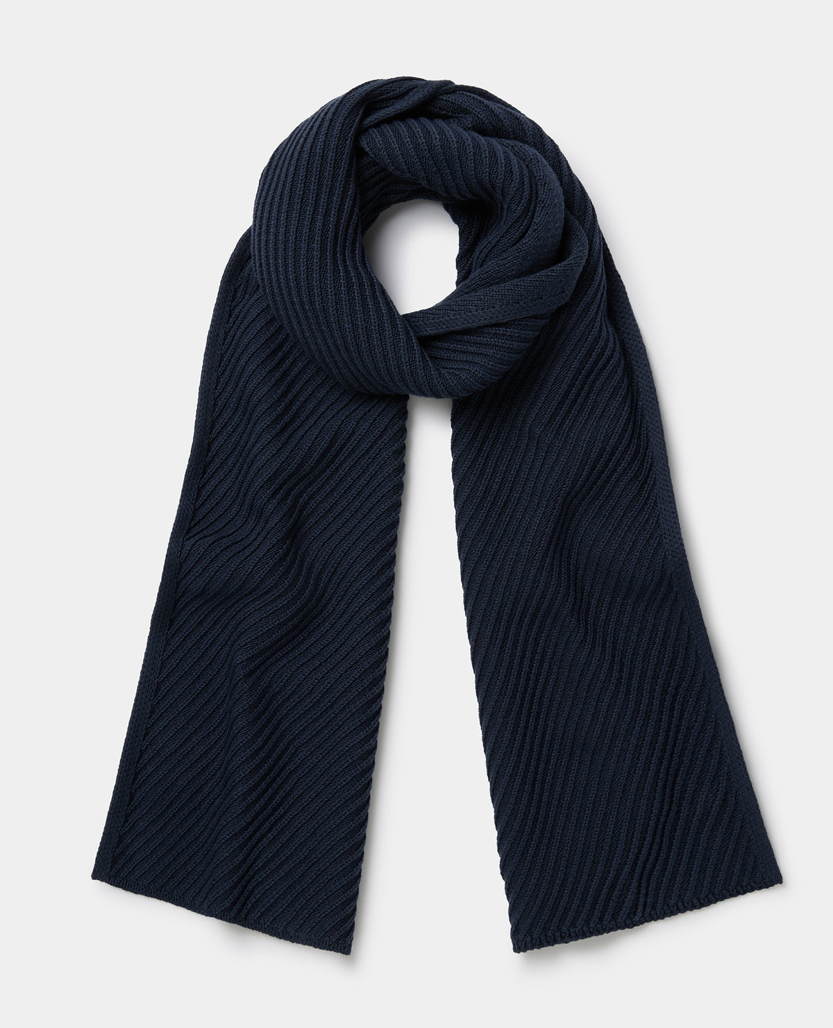 Dark Blue Diagonal Rib Knit Scarf