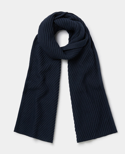 Dark Blue Diagonal Rib Knit Scarf