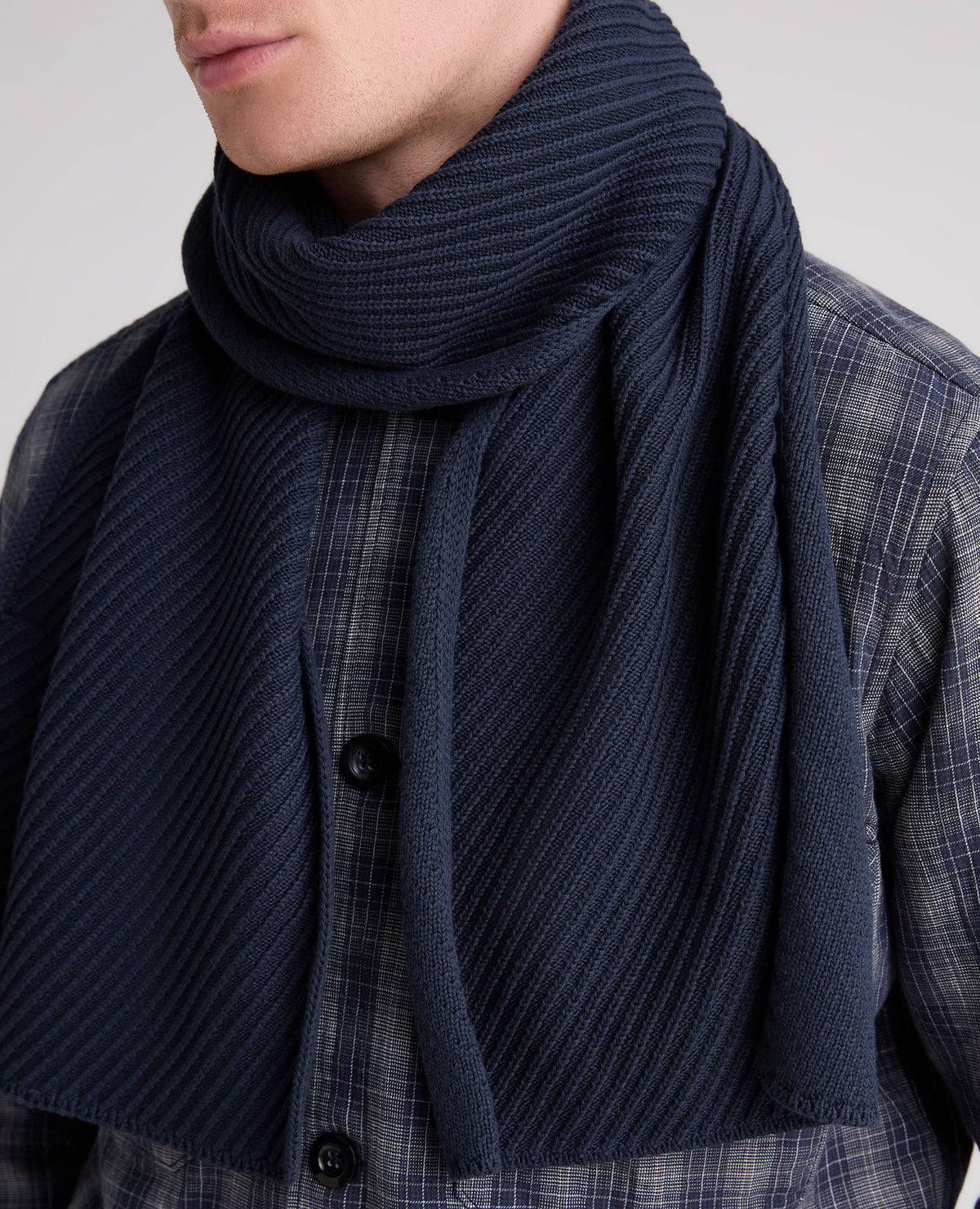 Dark Blue Diagonal Rib Knit Scarf