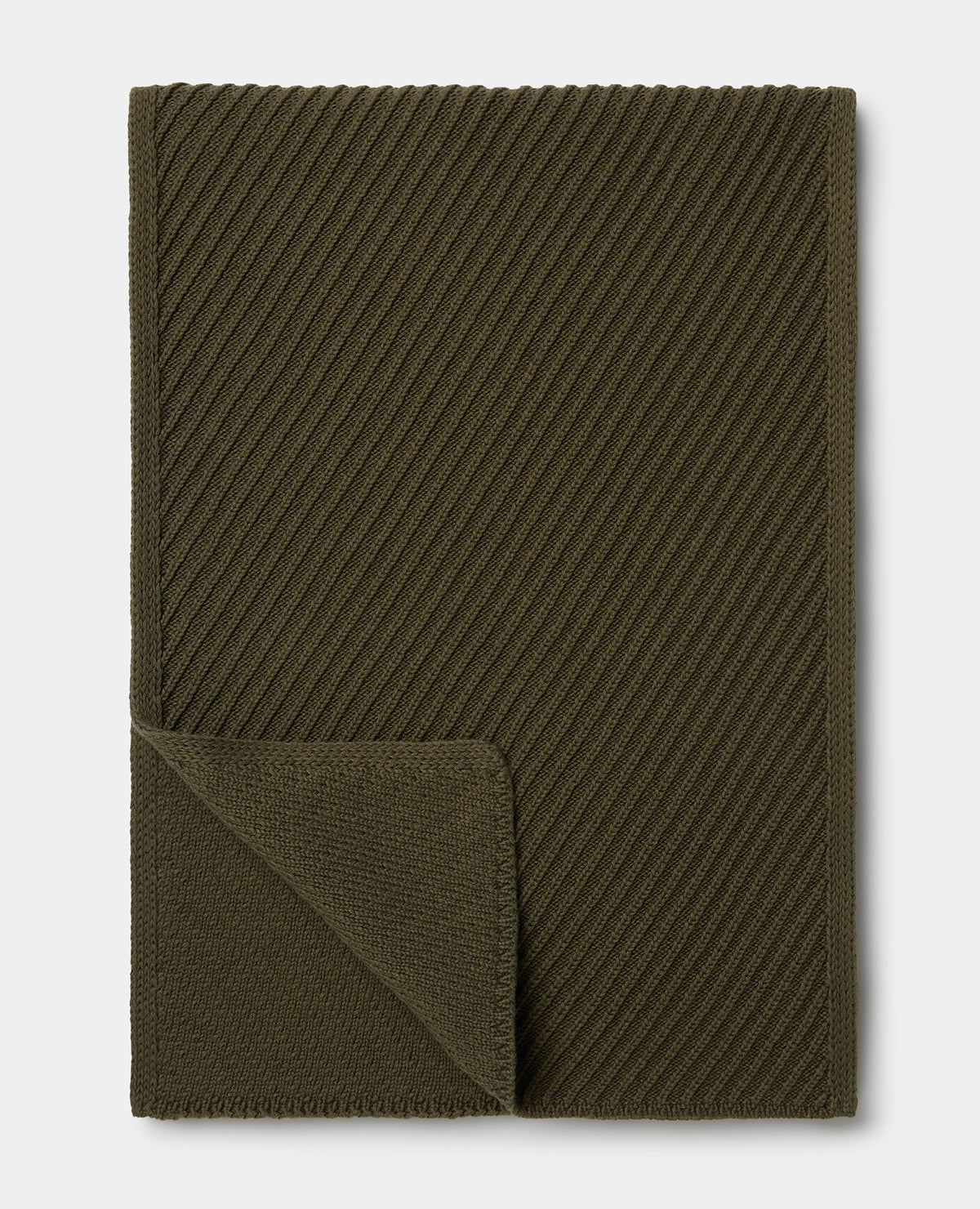 Green Diagonal Rib Knit Scarf