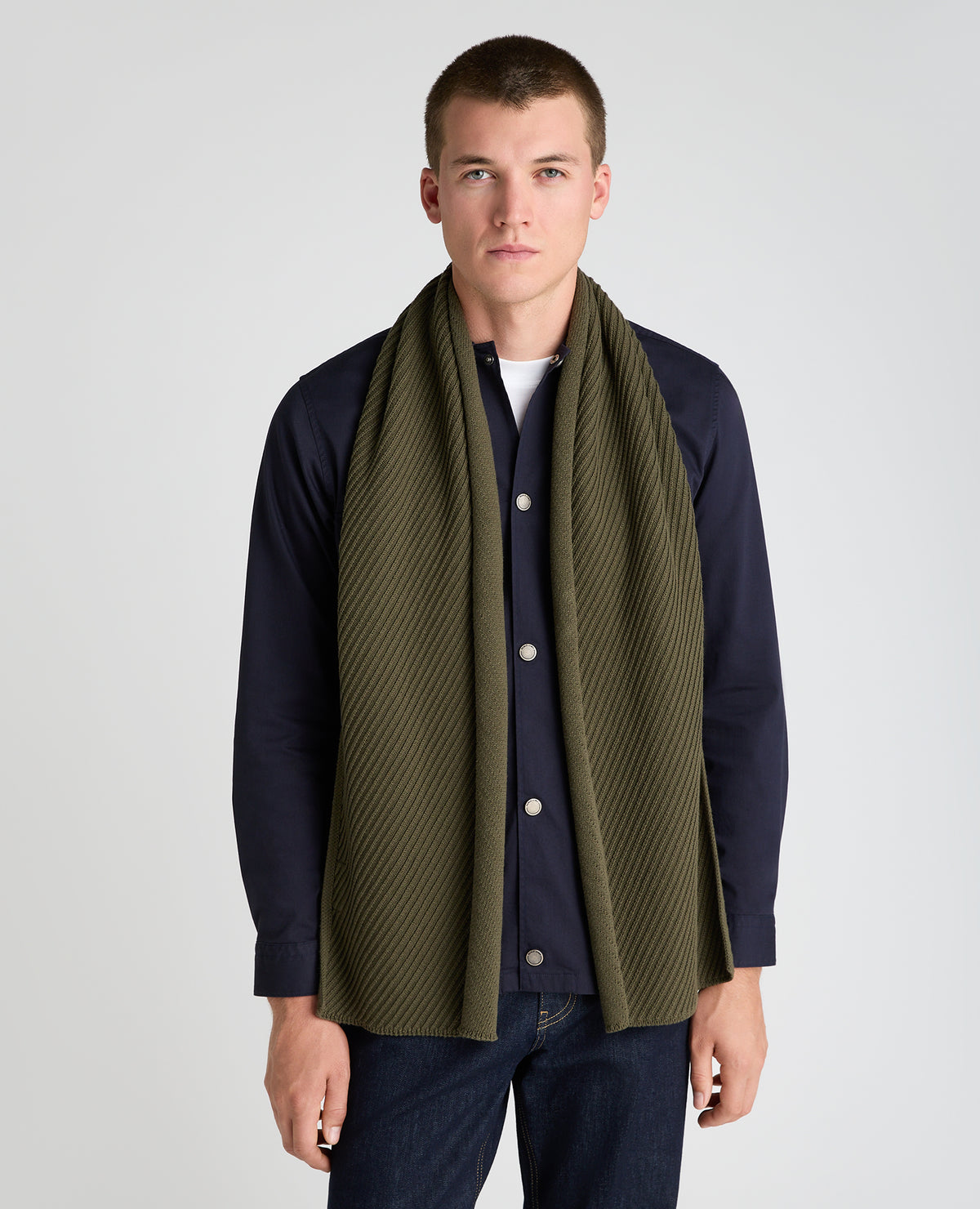 Green Diagonal Rib Knit Scarf