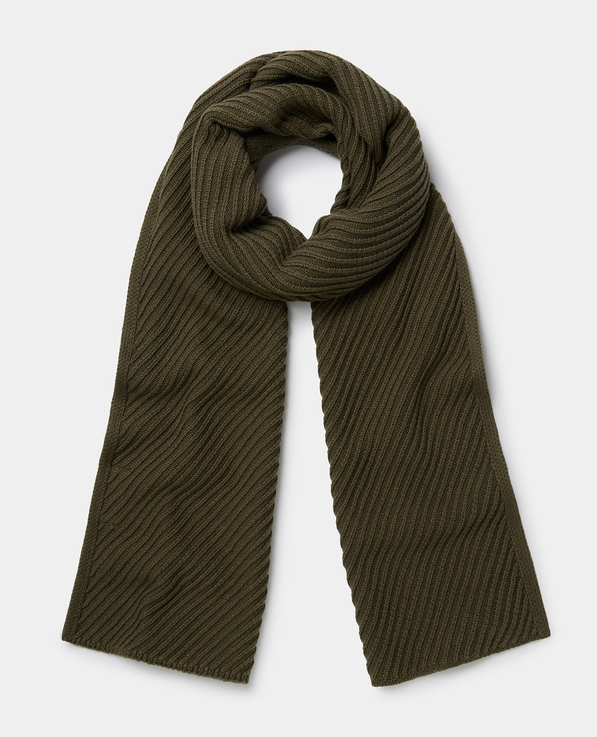 Green Diagonal Rib Knit Scarf
