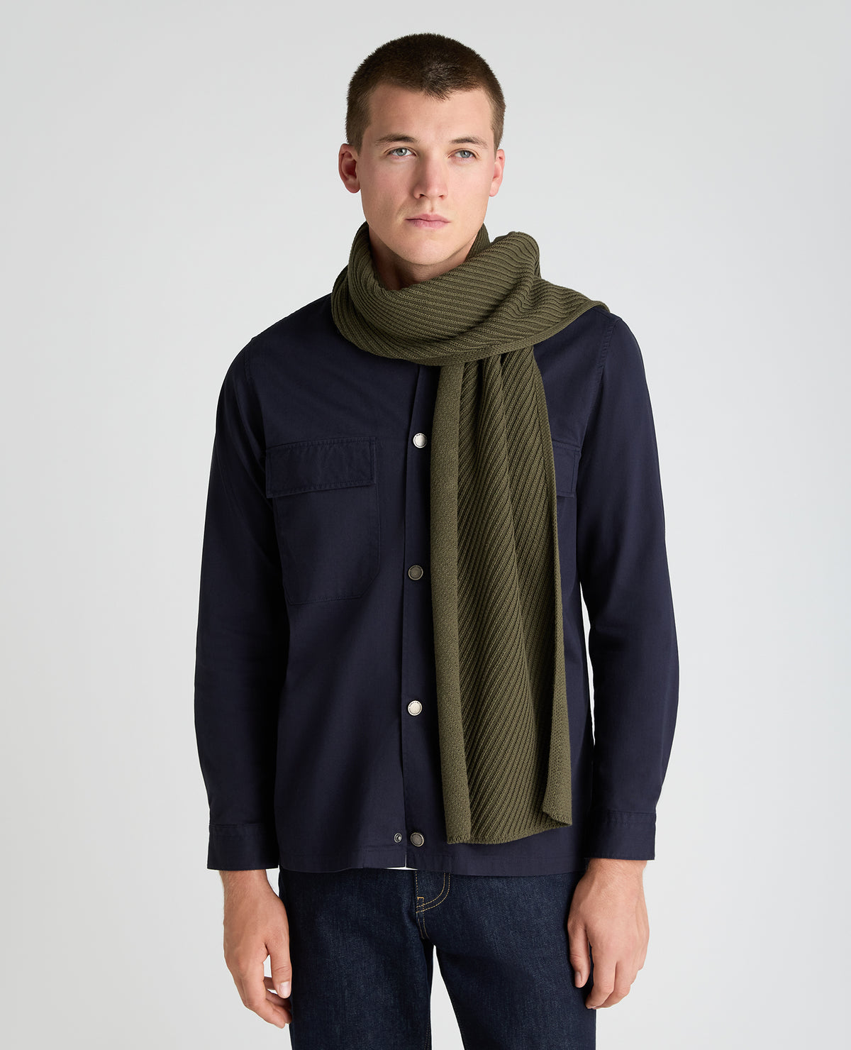 Green Diagonal Rib Knit Scarf
