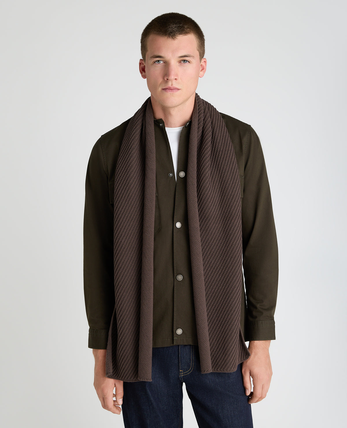Brown Diagonal Rib Knit Scarf