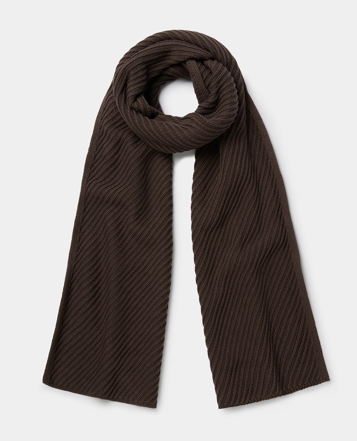 Brown Diagonal Rib Knit Scarf