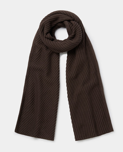 Brown Diagonal Rib Knit Scarf