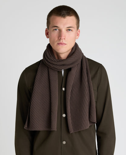 Brown Diagonal Rib Knit Scarf