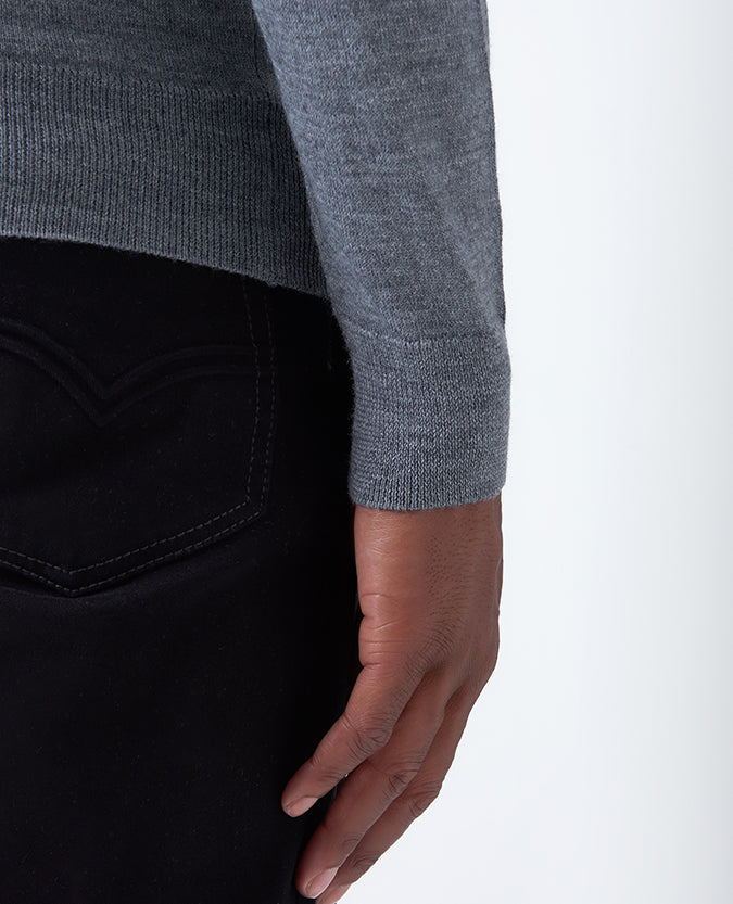 Man wearing a grey Slim Fit Merino Wool-Blend Half-Zip Sweater