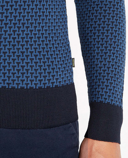 Man wearing a navy Slim Fit Merino Wool-Blend Crew Neck Sweater