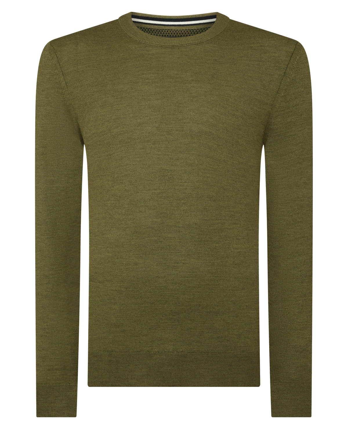 Man wearing a green Crew Neck Merino Wool-Blend Sweater