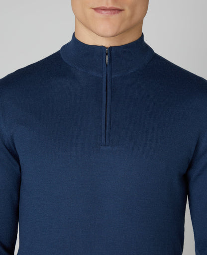 Tapered fit Merino Wool- Blend Half Zip Sweater