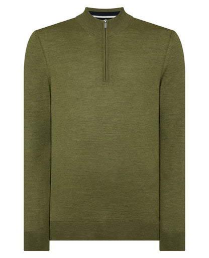 Man wearing a green Half Zip Merino Wool-Blend Sweater