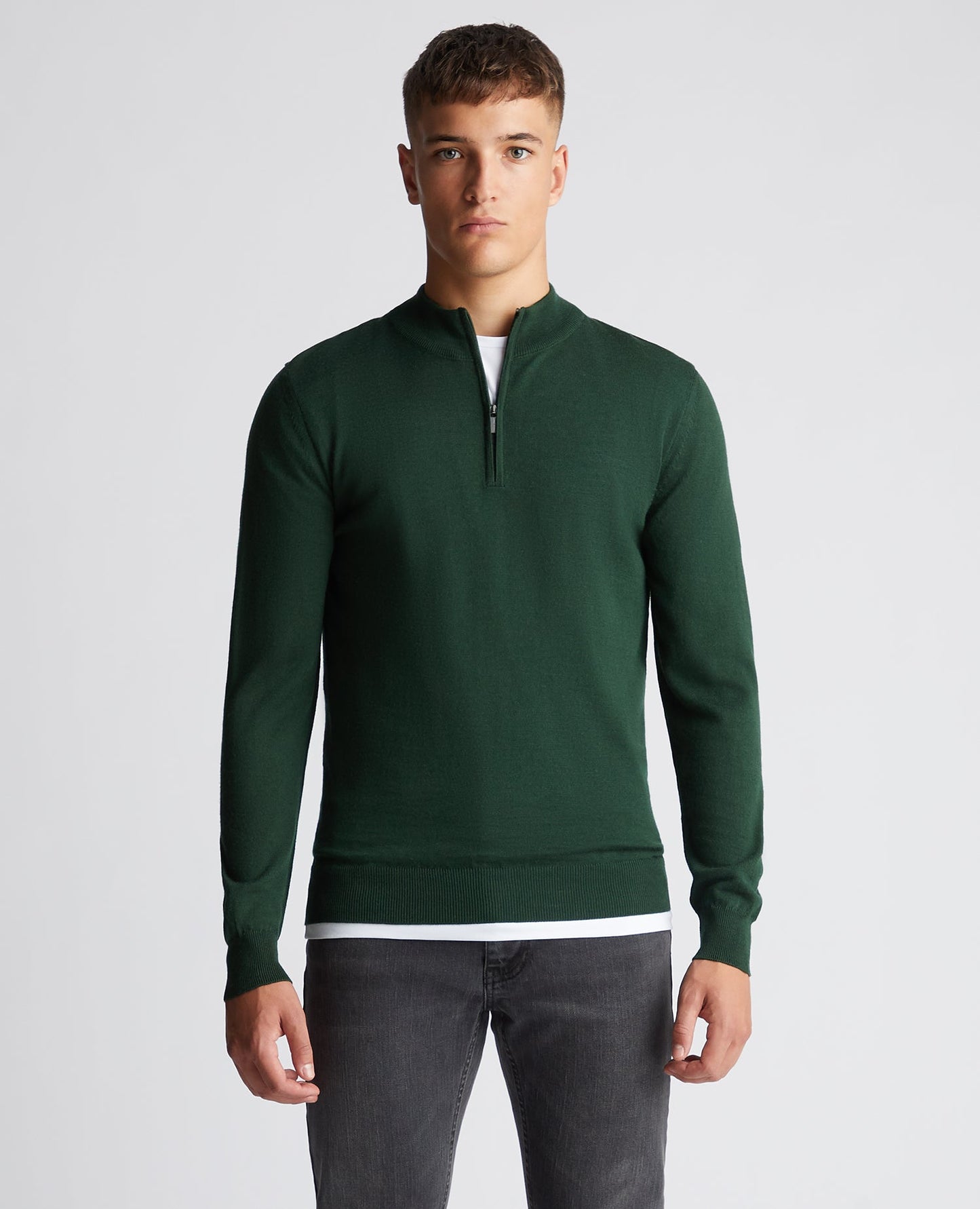 Tapered Fit Merino Wool-Blend Half Zip Sweater