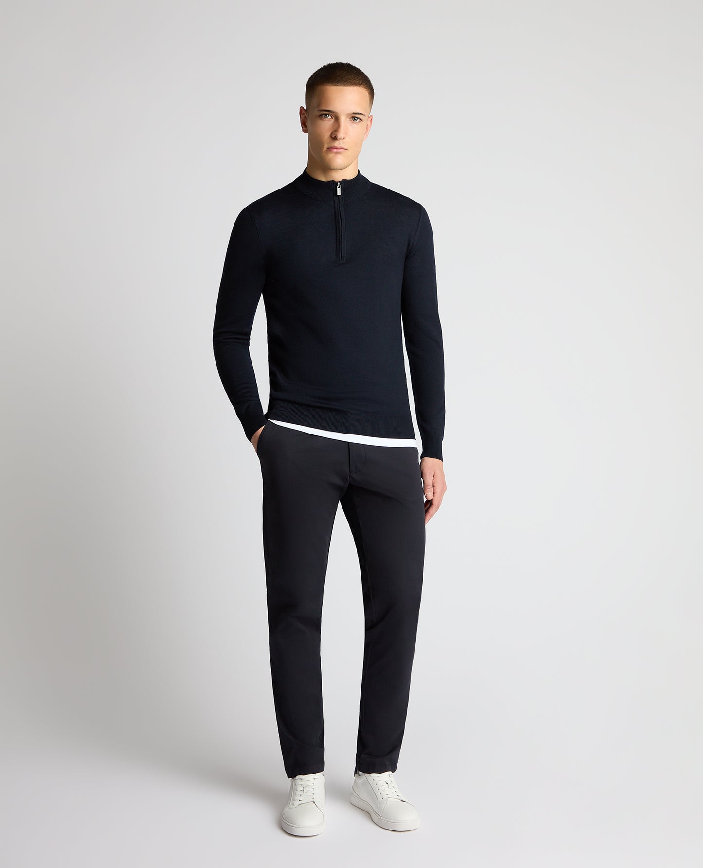 Man wearing a navy jumper