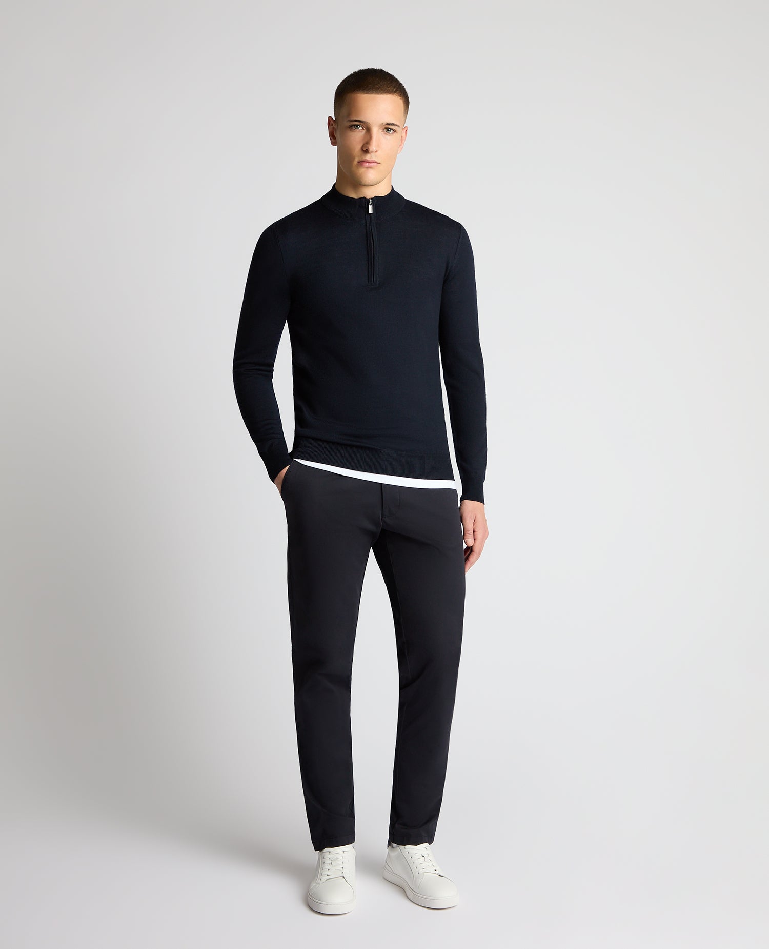 Man wearing a navy jumper
