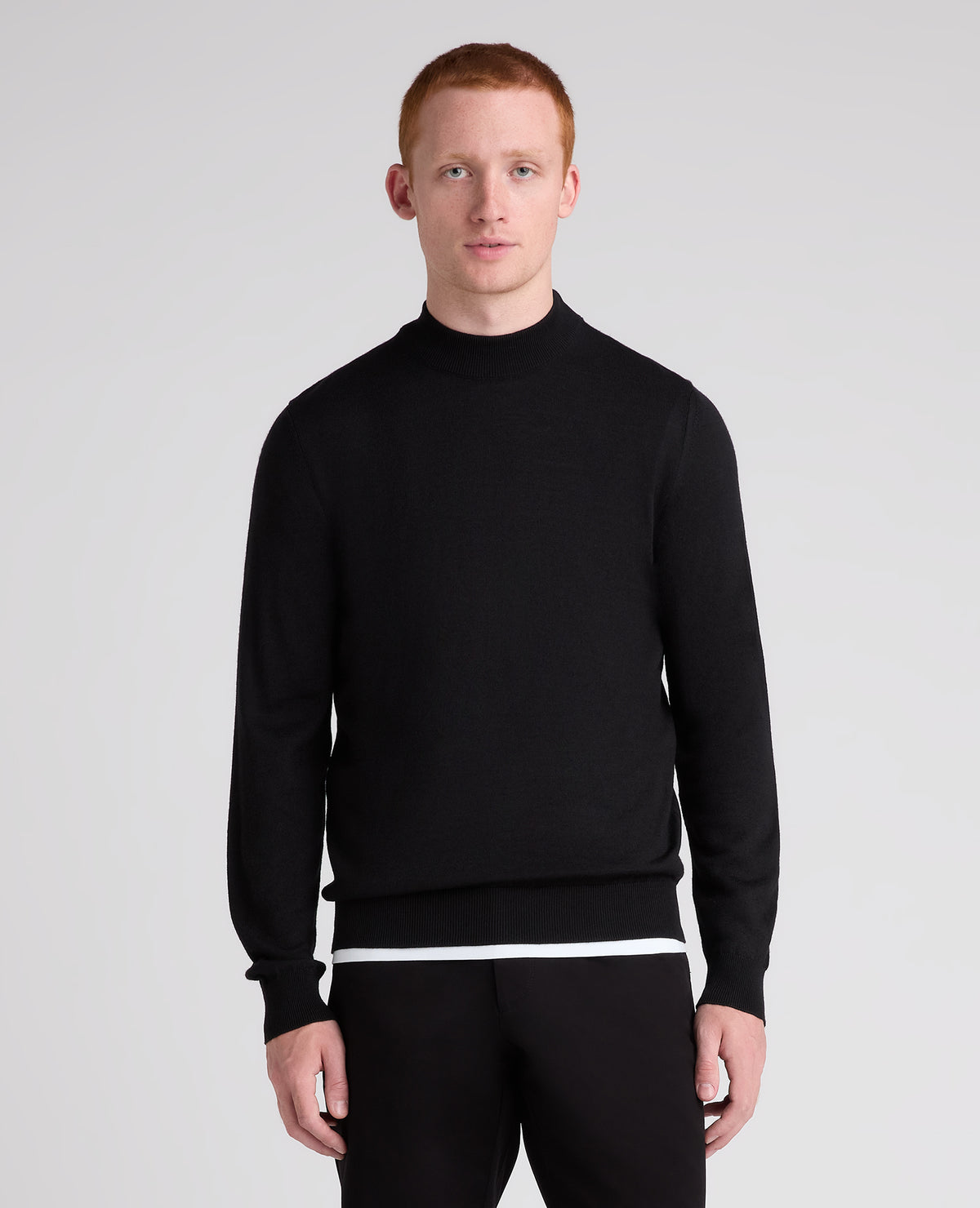 Black Mock Neck Merino Wool Blend Jumper