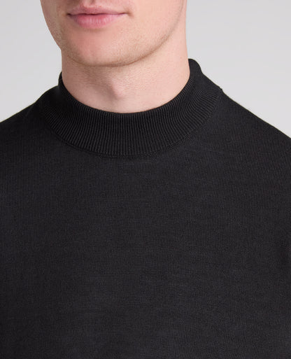 Black Mock Neck Merino Wool Blend Jumper
