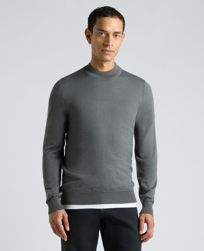 Grey Mock Neck Merino Wool Blend Jumper