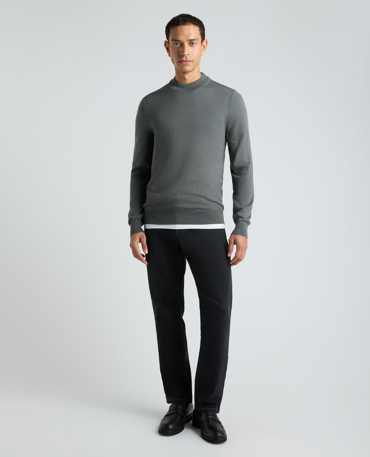Grey Mock Neck Merino Wool Blend Jumper