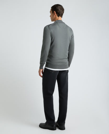 Grey Mock Neck Merino Wool Blend Jumper