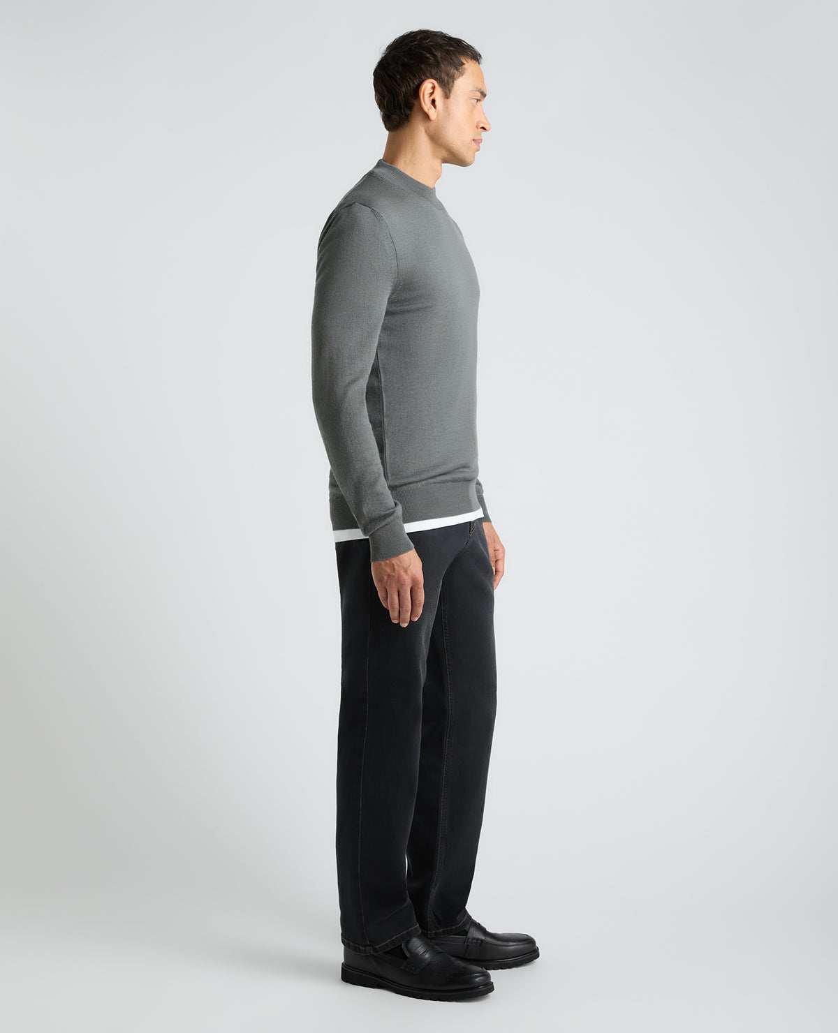 Grey Mock Neck Merino Wool Blend Jumper