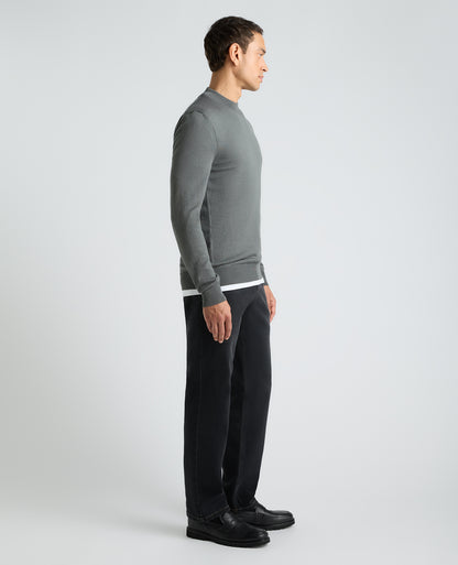Grey Mock Neck Merino Wool Blend Jumper