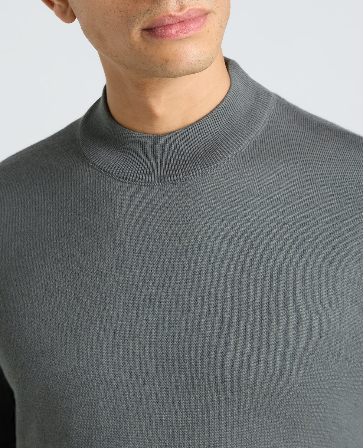 Grey Mock Neck Merino Wool Blend Jumper