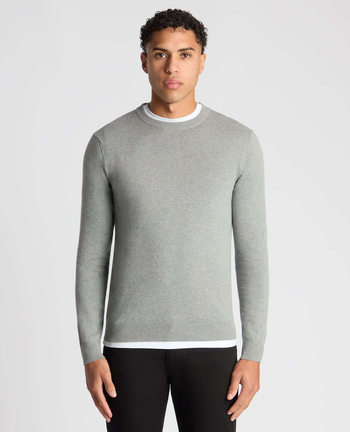 Man wearing a grey Tapered Fit Cotton Crew Neck Sweater