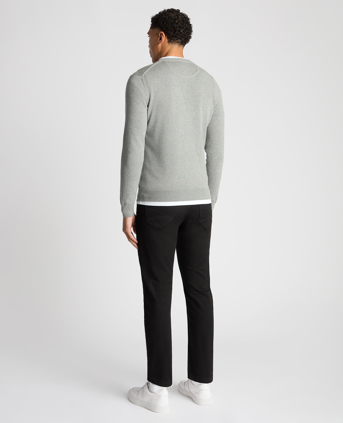Man wearing a grey Tapered Fit Cotton Crew Neck Sweater