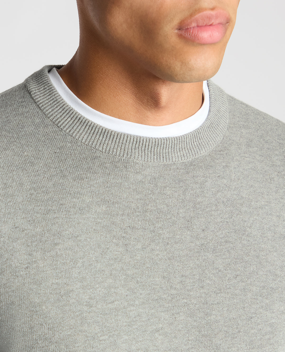 Man wearing a grey Tapered Fit Cotton Crew Neck Sweater