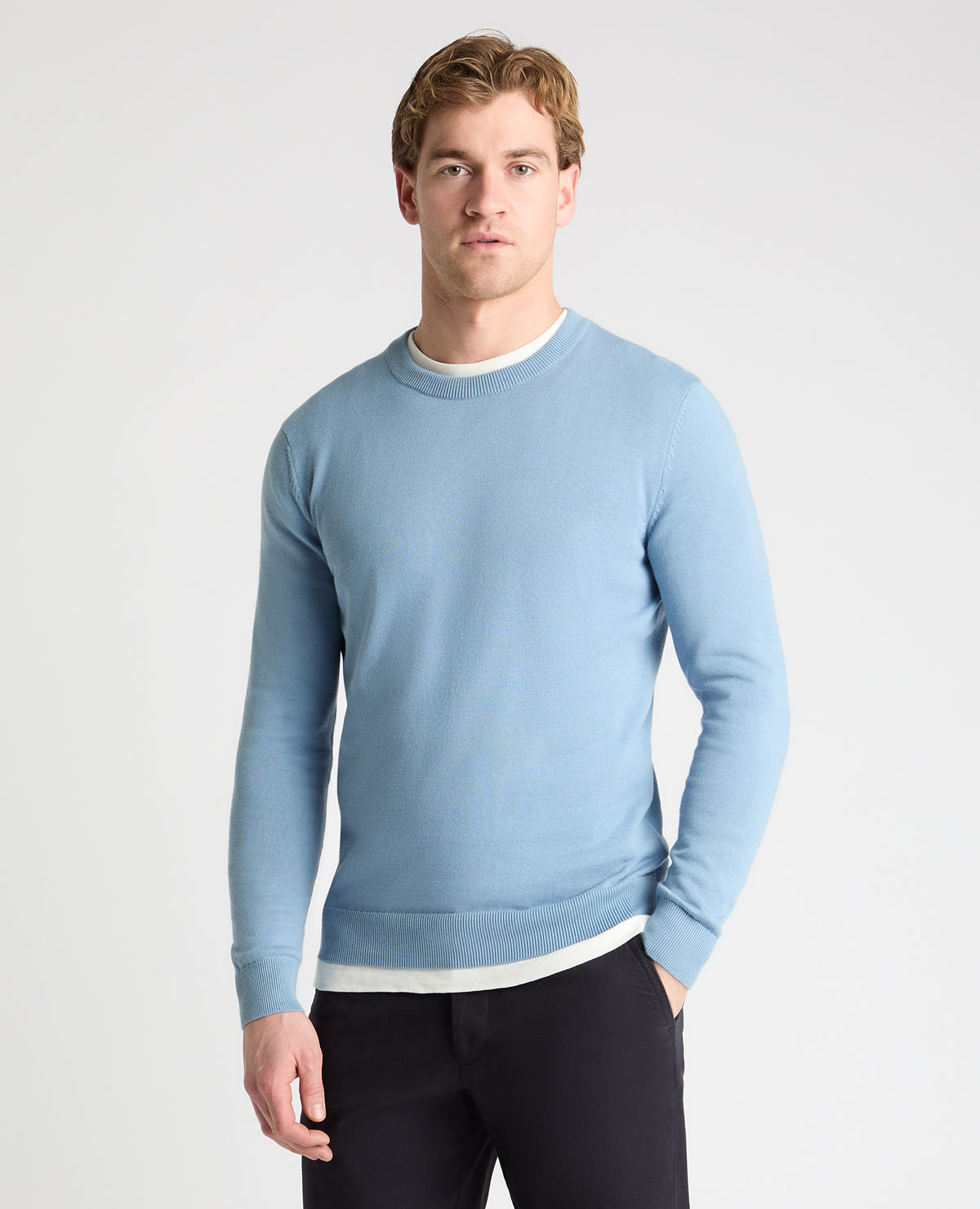 Man wearing a blue jumper