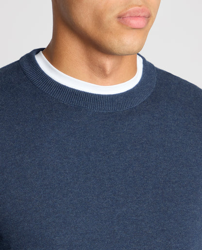Man wearing a blue Tapered Fit Cotton Crew Neck Sweater