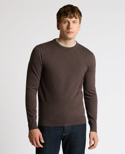 Man wearing a brown Crew Neck Cotton Sweater