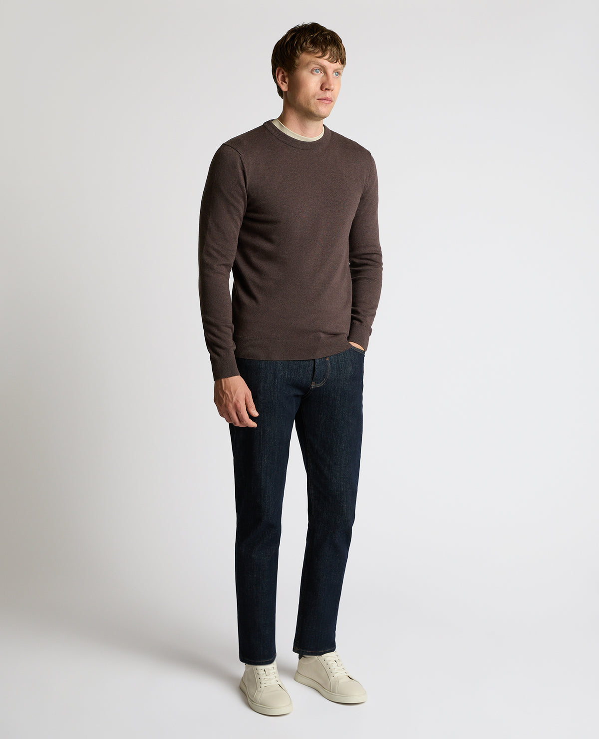 Man wearing a brown Crew Neck Cotton Sweater
