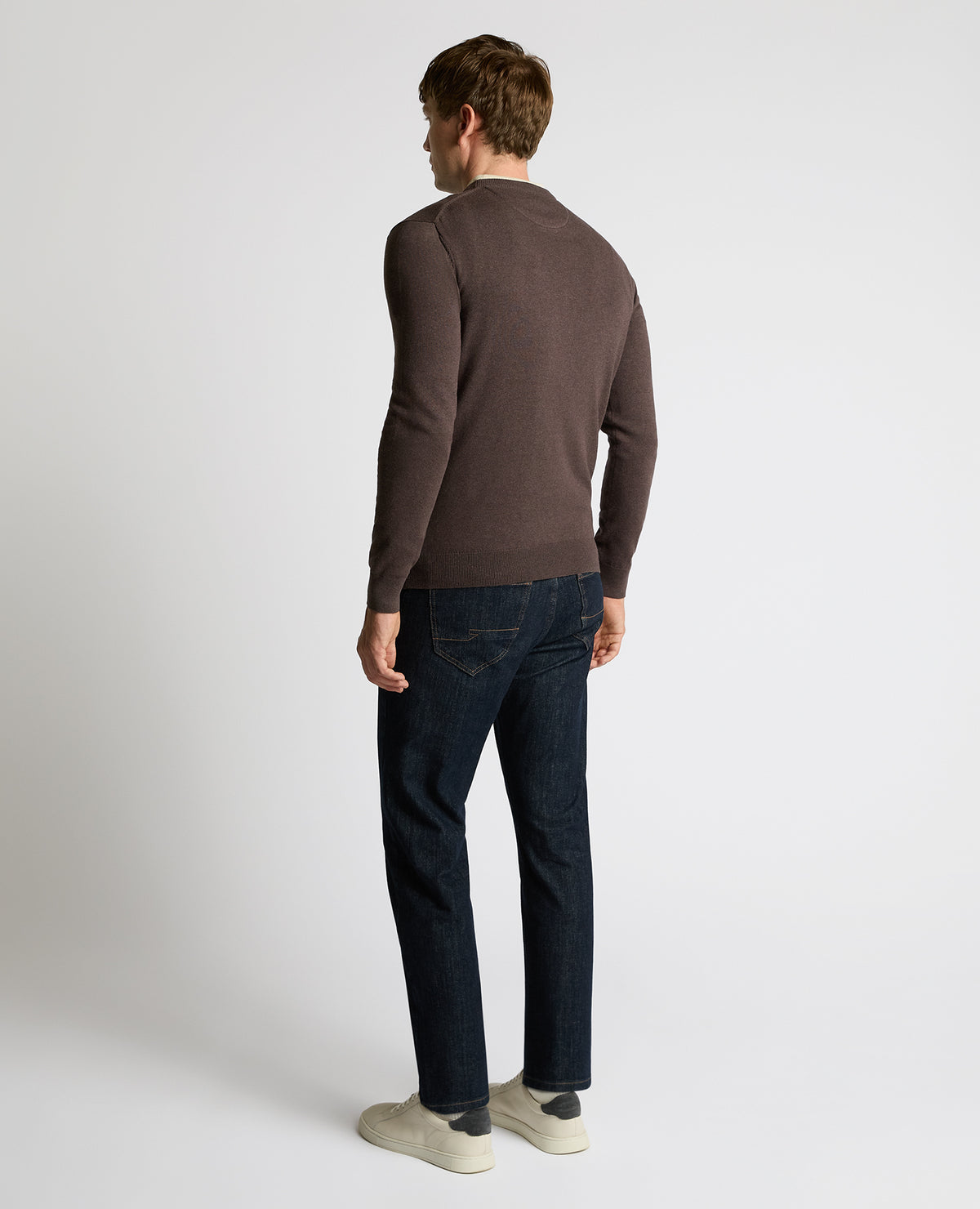 Man wearing a brown Crew Neck Cotton Sweater