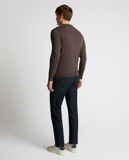 Man wearing a brown Crew Neck Cotton Sweater