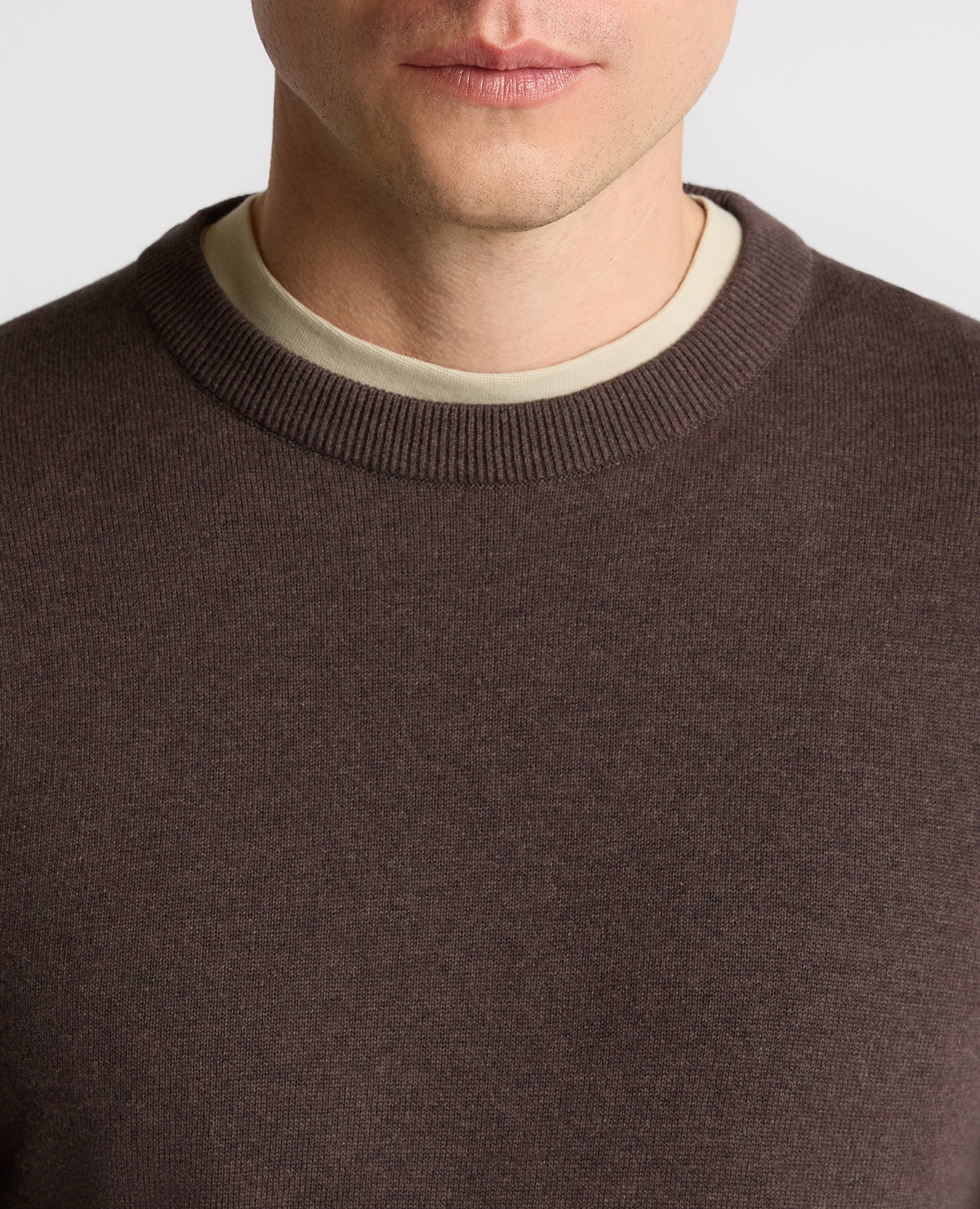 Man wearing a brown Crew Neck Cotton Sweater