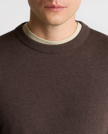 Man wearing a brown Crew Neck Cotton Sweater