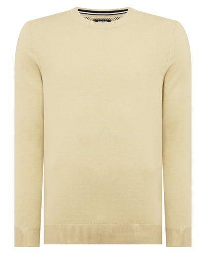 Man wearing a sand Tapered Fit Cotton Crew Neck Sweater