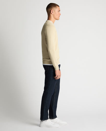 Man wearing a sand Tapered Fit Cotton Crew Neck Sweater