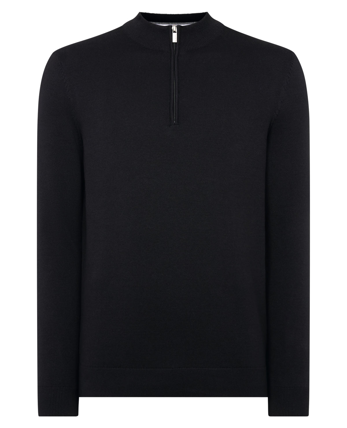 Man wearing a black Half Zip Cotton Sweater