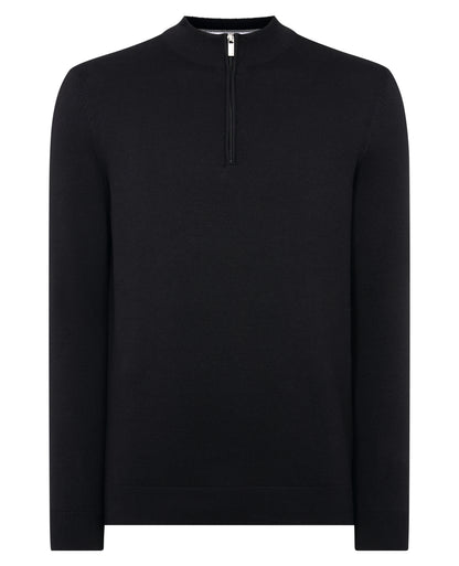 Man wearing a black Half Zip Cotton Sweater