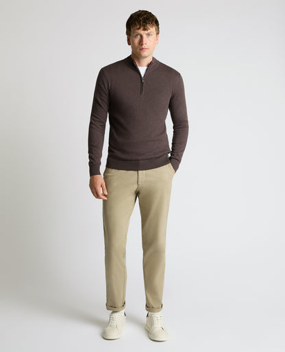 Man wearing a brown Half Zip Cotton Sweater