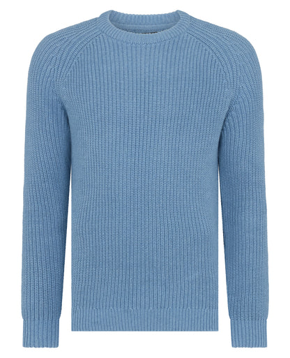 Man wearing a blue Tapered Fit Cotton Crew Neck