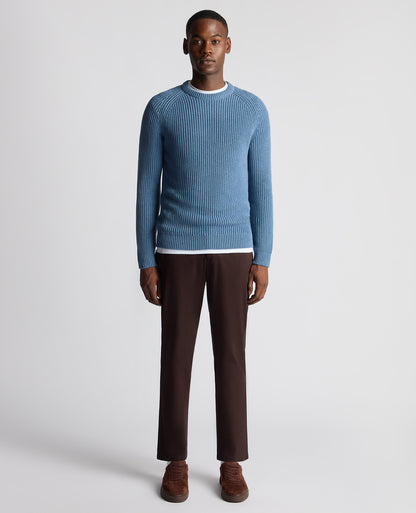 Man wearing a blue Tapered Fit Cotton Crew Neck