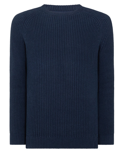 Man wearing a blue Tapered Fit Chunky Knit Sweater