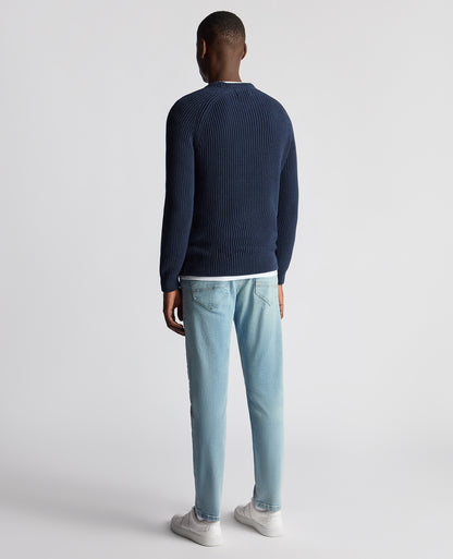 Man wearing a blue Tapered Fit Chunky Knit Sweater
